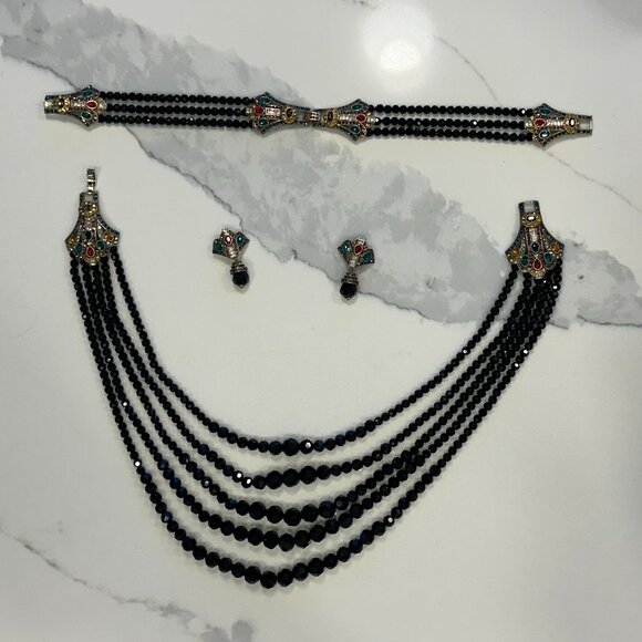 Rare Heidi Daus Age of Elegance Black Crystal 5-string Jewelry Set - Picture 3 of 14